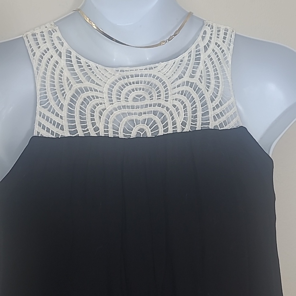 Sundress Dress black ivory lace Babydoll flowy lined Vintage Made in USA - Picture 5 of 7